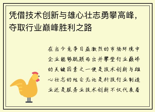 凭借技术创新与雄心壮志勇攀高峰，夺取行业巅峰胜利之路